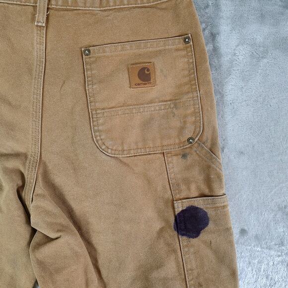VTG Carhartt Double knee B136 leather patch utililty workwear pants mens 30x32 - Picture 5 of 8